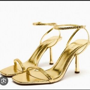 Zara Metallic Gold Strappy Heels